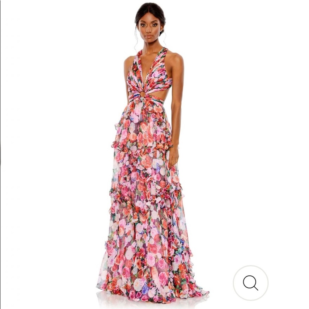 Mac Duggal Ruffle cut-out sleeveless gown - Size 2, Floral